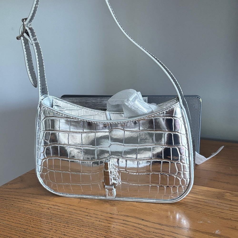 Charles and Keith 
Silver Crocodile Pattern Shoulder Bag